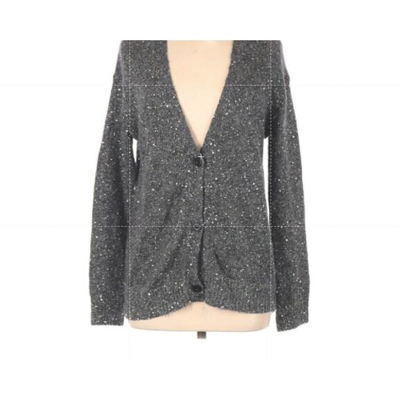 ATM NWT Charcoal Gray Sequin Button Cardigan Sweater Long Sleeve V-Neck Size XS - Picture 4 of 9